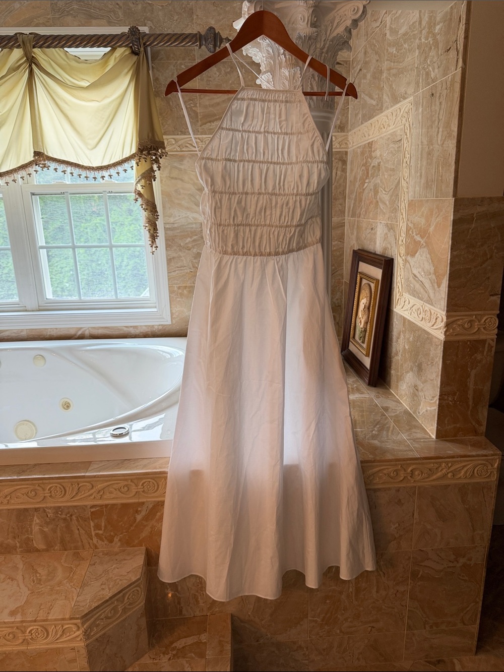 SOLID & STRIPED White Shirred Halter Midi Dress
